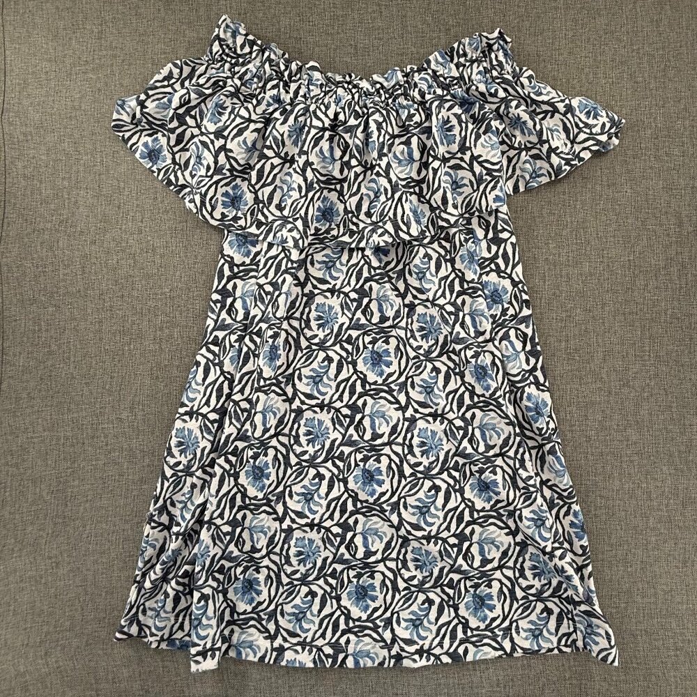 H&M Floral Dress Off Shoulder Blue White Black. Medium Cotton Blend Thick Materi